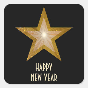 Gold Star 'New Year's Day' square sticker black