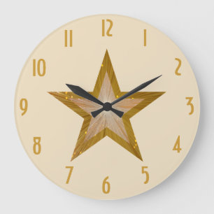 "Gold" Star 'numbers' clock round cream