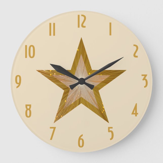 "Gold" Star 'numbers' clock round cream (Front)