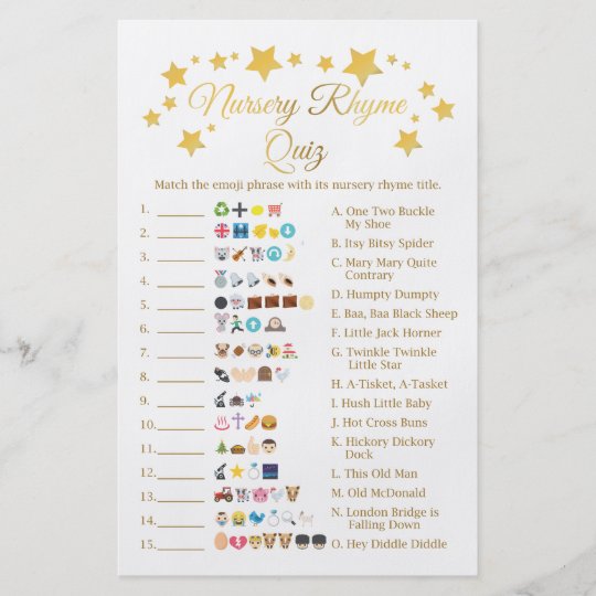 Gold Star Nursery Rhyme Baby Shower Emoji Game Flyer Zazzle Co Uk