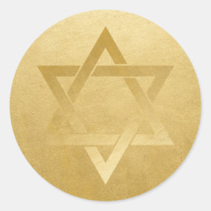 Gold Star of David Elegant Circle Classic Round Sticker