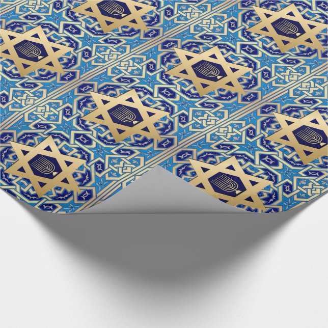 Gold Star of David Jewish Holidays Gift  Wrapping Paper (Corner)