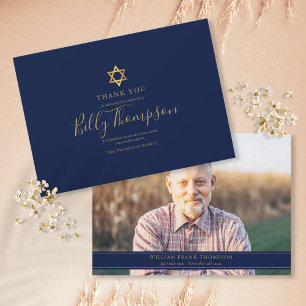 Gold Star of David Jewish Memorial Funeral Photo Thank You Card