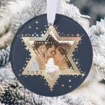 Gold Star of David Mr & Mrs First Hanukkah Photo Ornament<br><div class="desc">Elegant Hanukkah star of David photo Hanukkah ornament. Sparkling gold stars create the star of David with a photo placeholder placed within the star of David. The reverse side features an elegant faux gold background with the words "Our first Hanukkah as".  Customise with your name. Artwork by Moodthology Papery.</div>