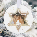 Gold Star of David Mr & Mrs First Hanukkah Photo Ornament<br><div class="desc">Elegant Hanukkah star of David photo Hanukkah ornament. Sparkling gold stars create the star of David with a photo placeholder placed within the star of David. The reverse side features an elegant faux gold background with the words "Our first Hanukkah as".  Customise with your name. Artwork by Moodthology Papery.</div>