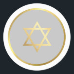 GOLD STAR OF DAVID spot circle grey Classic Round Sticker<br><div class="desc">*** NOTE - THE SHINY GOLD FOIL EFFECT IS A PRINTED PICTURE A cute little LOVE sticker that can be used for any occasion - wedding, baby shower, birth announcement, graduation, anniversary, handmade craft items or clothing for small business packaging etc... TIPS 1. To change the main colour hit the...</div>