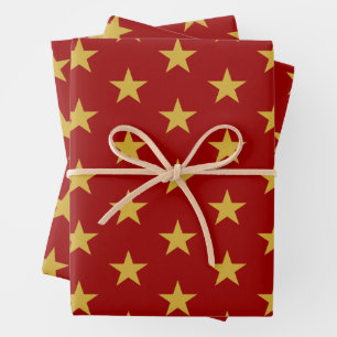 Gold Star on Crimson  Wrapping Paper Sheet