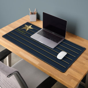 Gold Star on Navy Blue  Desk Mat