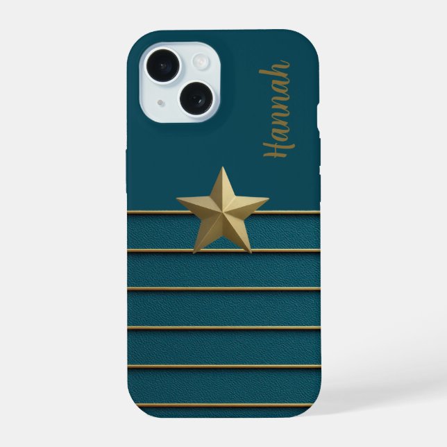 Gold Star on Teal iPhone 15 Case (Back)