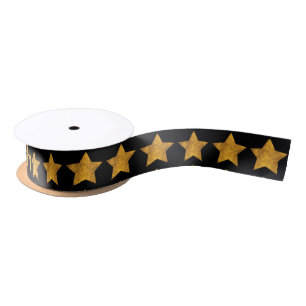 Gold Star Pattern Black 1 1/2" Satin Ribbon