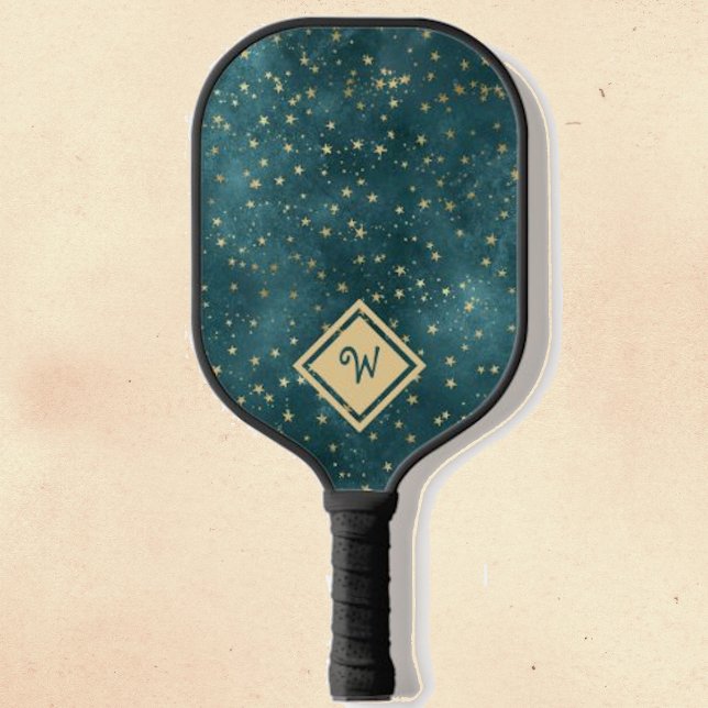 Gold Star Pattern with Gold Monogram Initial Pickleball Paddle (Creator Uploaded)