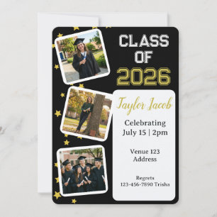 Gold Star Picture Editable Colour Graduation Invitation