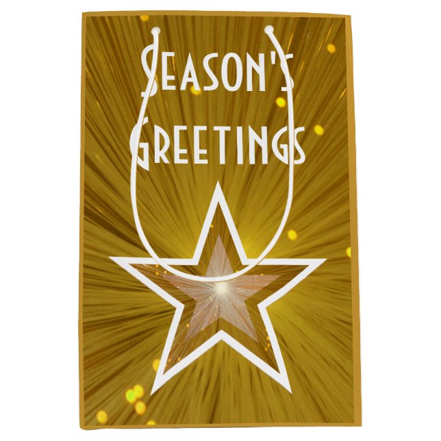 Gold Star print Season's Greetings gift bag medium (Front)