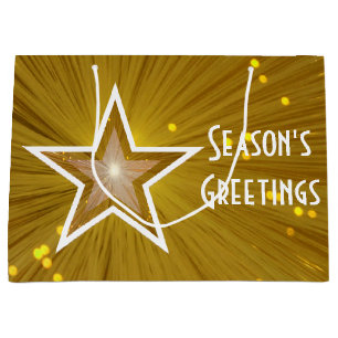 Gold Star print Season's Greetings white large Gift Bag