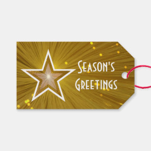 Gold Star print Season's Greetings white text Gift Tags