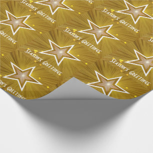 Gold Star print Season's Greetings white text Wrapping Paper