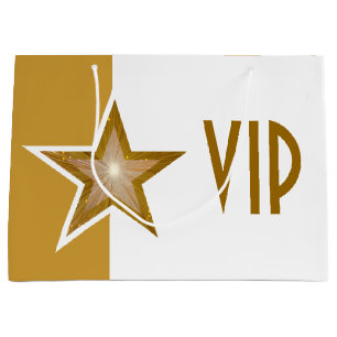 Gold Star print VIP gold white large Large Gift Bag
