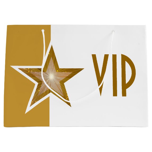 Gold Star print VIP gold white large Large Gift Bag (Front)