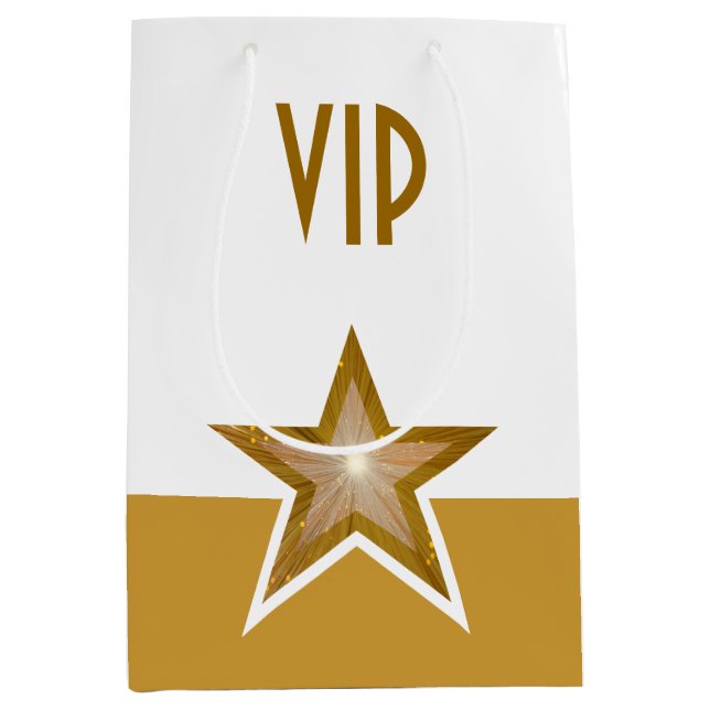 Gold Star print VIP gold white medium Gift Bag (Front)