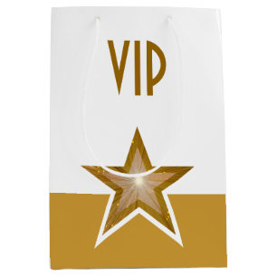 Gold Star print VIP gold white medium Medium Gift Bag