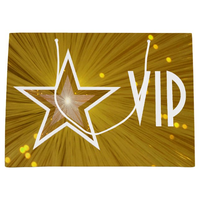 Gold Star print VIP white large Gift Bag (Front)