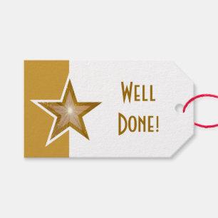 Gold Star print Well Done gold white gift tags