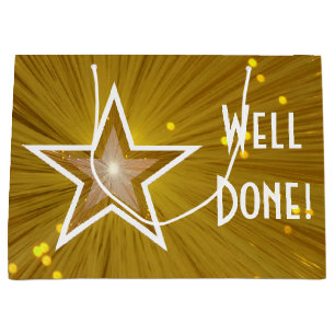 Gold Star print Well Done white large Large Gift Bag