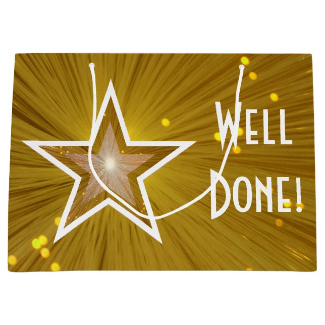 Gold Star print Well Done white large Large Gift Bag (Front)