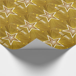 Gold Star print Well Done white text Wrapping Paper