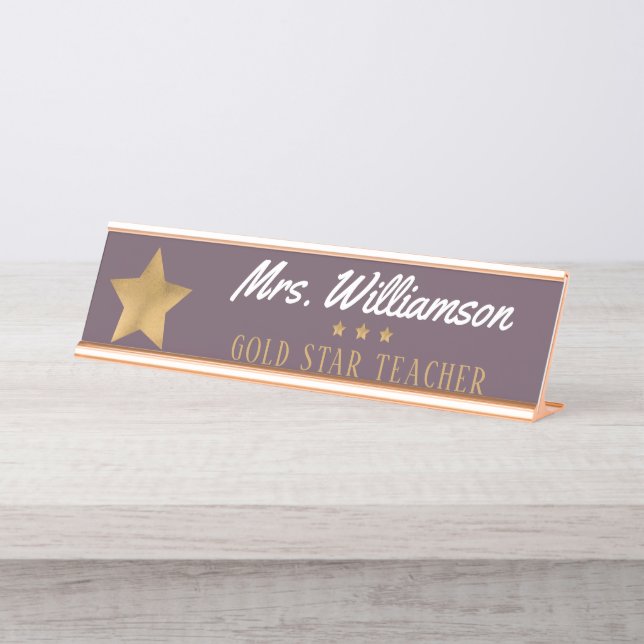 Gold Star Professional Educator Teacher Desk Name Plate (Front)