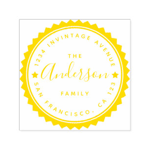 Gold Star & Script Round Typography Return Address Self-inking Stamp
