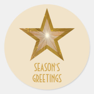 Gold Star 'Season's Greetings' round sticker cream