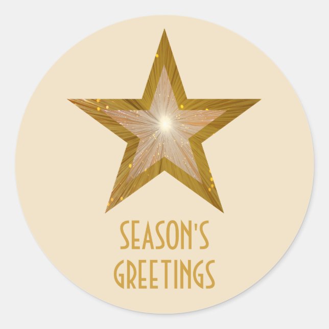 Gold Star 'Season's Greetings' round sticker cream (Front)