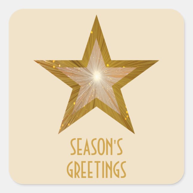 Gold Star Season's Greetings square sticker cream (Front)