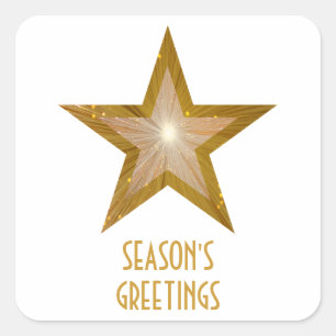 Gold Star Season's Greetings square sticker white