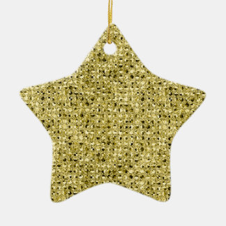 Gold Star Sequin Glitter Effect Ceramic Ornament