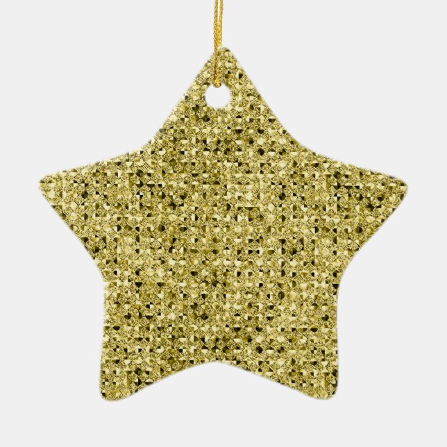 Gold Star Sequin Glitter Effect Ceramic Ornament (Front)
