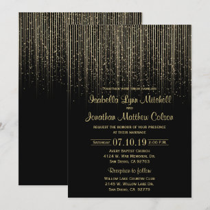 Gold Star Shower and Black Wedding Design Invitation
