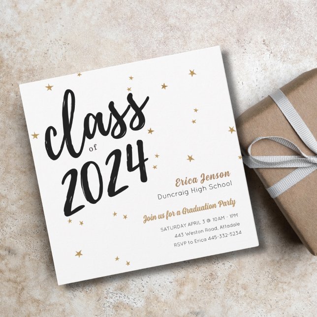 Gold Star Simple Graduation Party Invitation (Creator Uploaded)