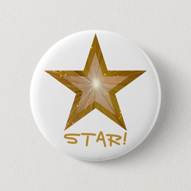 "Gold" Star 'STAR!' button white (Front)