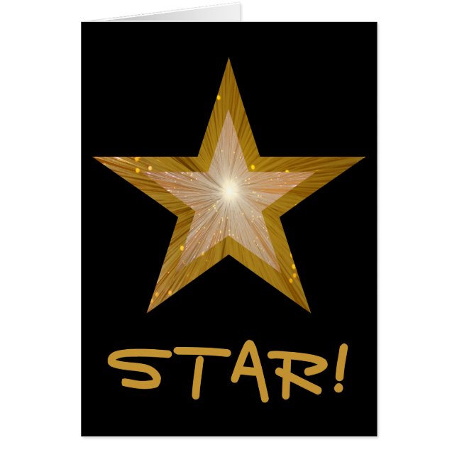 Gold Star 'STAR!' 'Happy Birthday' card black (Front)