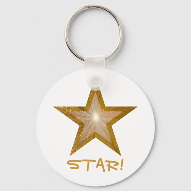 Gold Star 'STAR!' keychain white (Front)