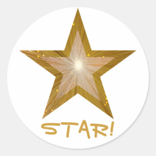 Gold Star 'STAR!' round sticker white
