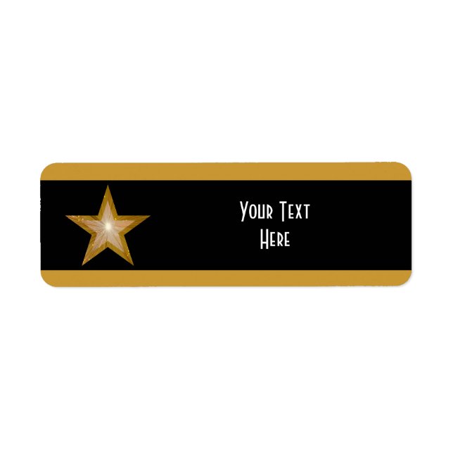 Gold Star stripe 'Your Text' label white black (Front)