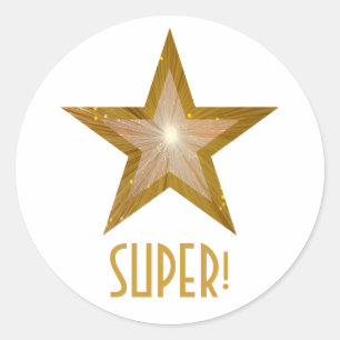 Gold Star 'SUPER!' round sticker white