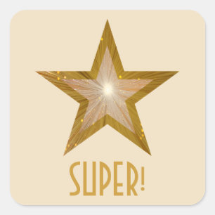 Gold Star 'SUPER!' square sticker cream