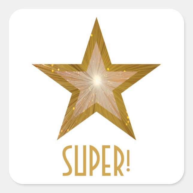 Gold Star 'SUPER!' square sticker white (Front)