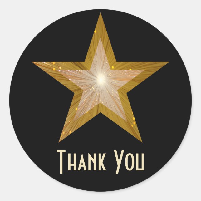 Gold Star "Thank You" round sticker black (Front)