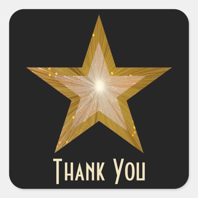 "Gold" Star 'Thank You' square sticker black (Front)