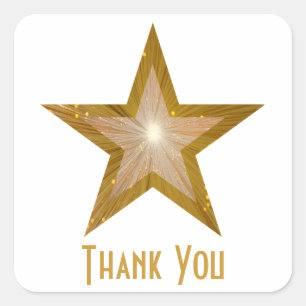 "Gold" Star 'Thank You' square sticker white